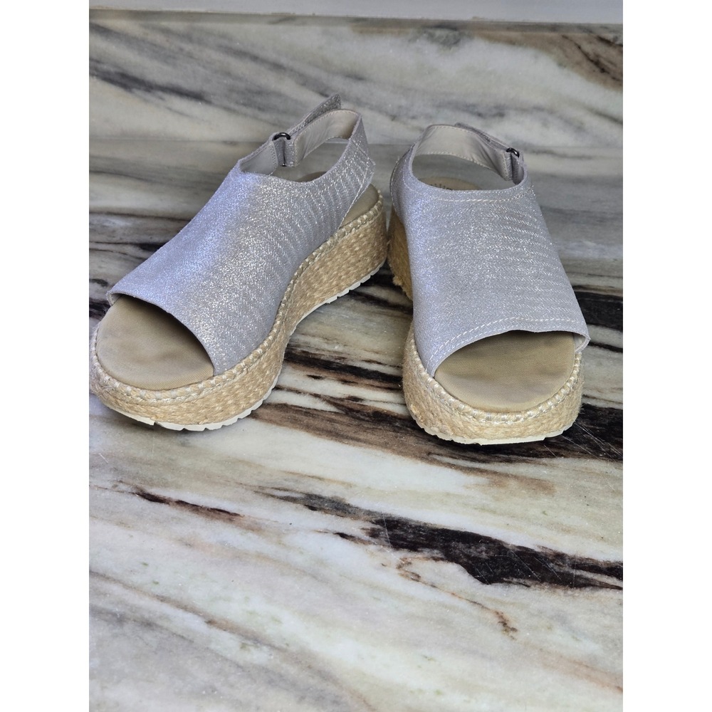 OTBT Marisol Silver Metallic Platform Espadrille Wedge Sandals Womens 8.5 M
